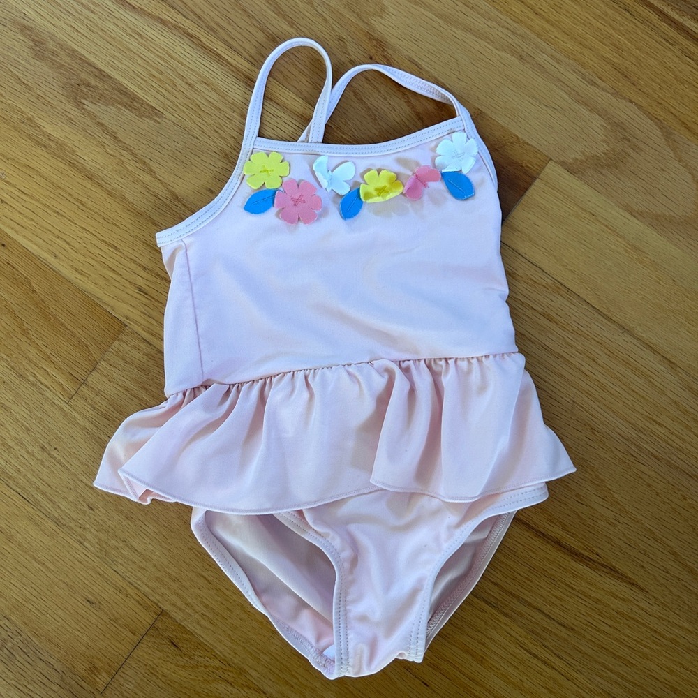 Carter's Light Pink Floral Appliqué Ruffle One-Piece Swimsuit
